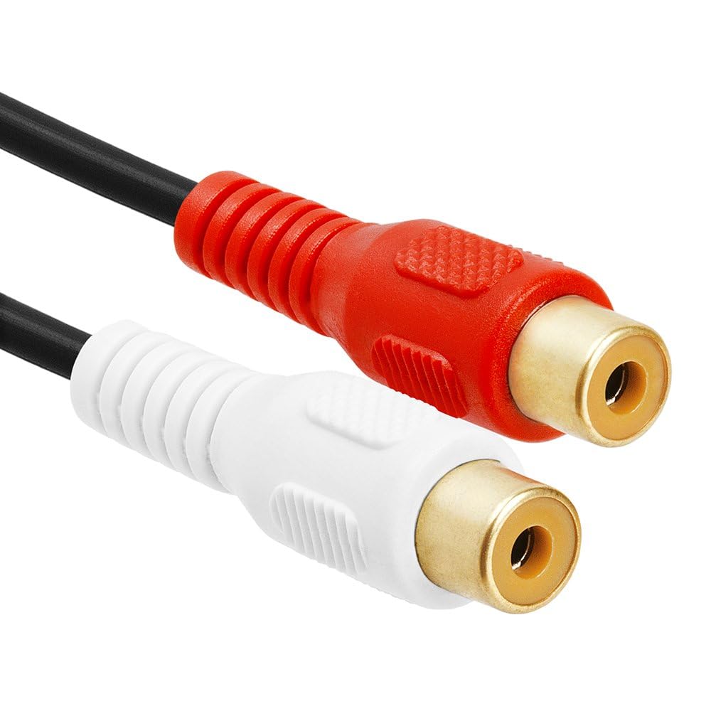 Cmple - 2 RCA Male to 1 RCA Female Stereo Audio Y-Cable, 2 RCA Plugs to 1 x RCA Jack Y-Adapter Subwoofer Cable, Gold Pla