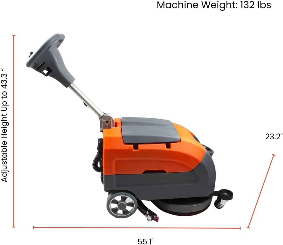 SUNMAX RT35 17" Walk-Behind Floor Scrubber Machine, 7.9/9.2-Gal Tanks, 19000 sqft/h, with Anti-Collision Wheel for Protection
