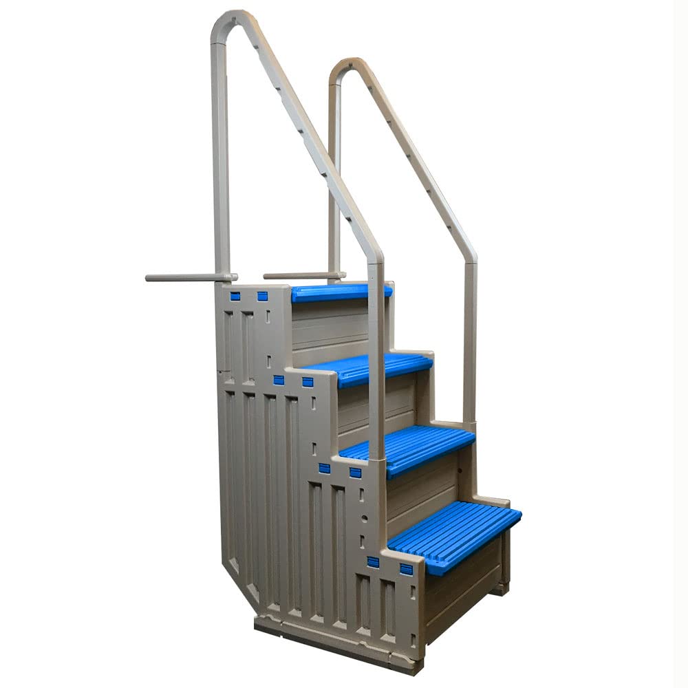 Confer Plastics Step-1X: Sturdy Above Ground Entry System with Dual Handrails and Slip-Resistant Steps, Easy Installation, Supports up to 400 lbs - Proudly Made in USA. Warm Grey with Grey Treads