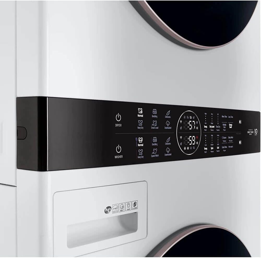LG WKE100HWA WashTower Stacked Smart Laundry Center 4.5 Cu.Ft. Front Load Washer & 7.4 Cu.Ft. Electric Dryer in White