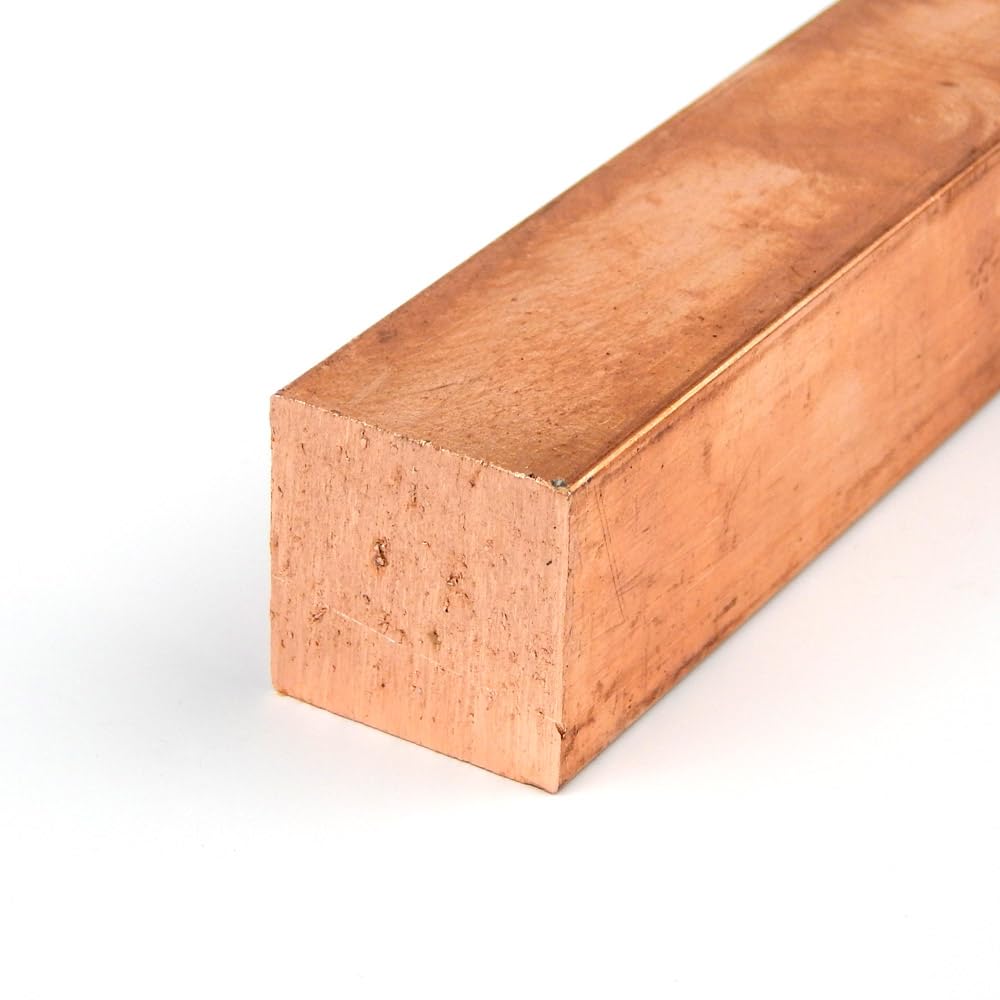 110 Copper Square Bar, Unpolished (Mill) Finish, H04 Temper, ASTM B187, 1/2" Thickness, 1/2" Width, 12" Length, OnlineMetals