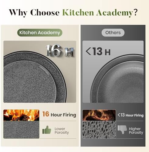 Kitchen Academy 12Pcs Granite Cookware Set + 16 Pcs Stoneware Dinnerware Sets for 4
