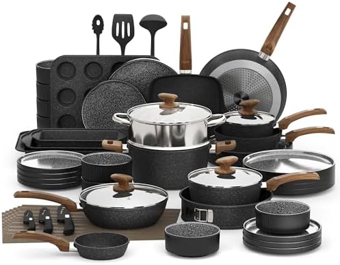 Kitchen Academy 30Pcs Bakeware & Cookware Set + 24Pcs Stoneware Dinnerware Set for 8