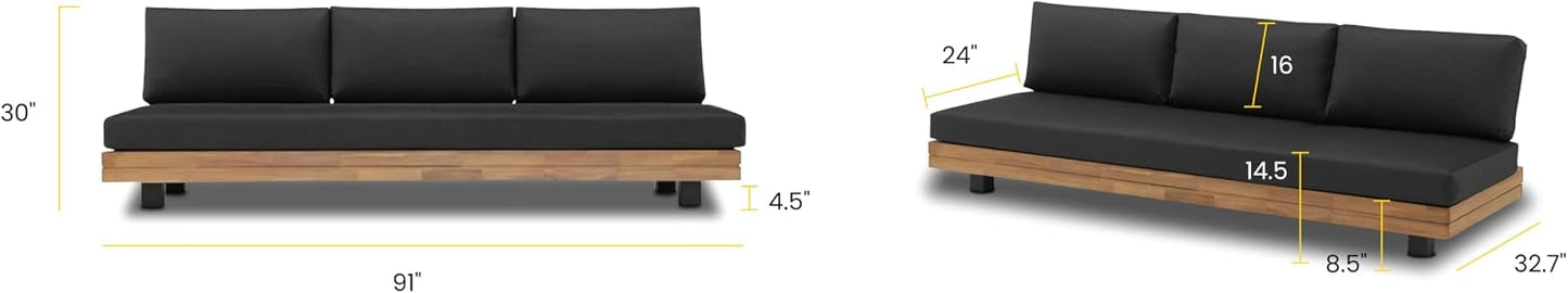 POLY & BARK Celenza 3 Seat Sofa Bench in Grey/Dark Teak