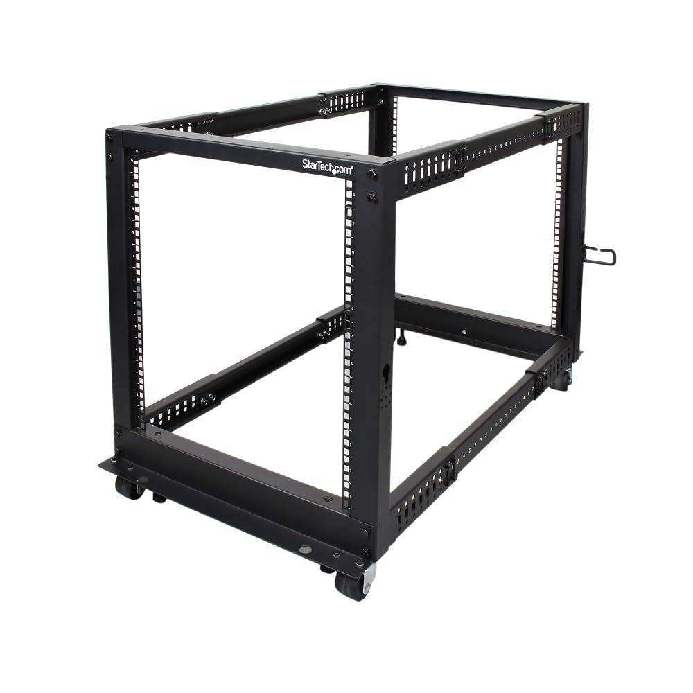 StarTech 25U 4-Post Server Rack, 19in Open Frame Rack with 40in (101cm) Mounting Depth and 1200lb (544kg) Weight Capacity, Mobile or Floor Mount IT Rack