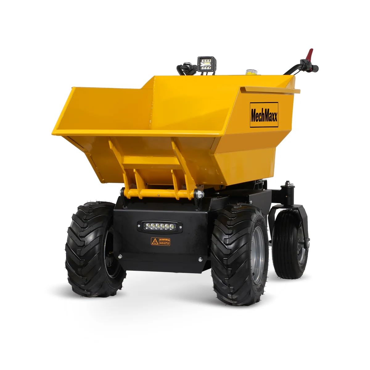 MechMaxx 1100Lb Loading 48V Battery Powered Wheel Barrow Electric Dumper Cart with 30W Light, Hydraulic Tipping, 1000W Brushless DC Motor, LED Display Screen, Model EH50 Yellow