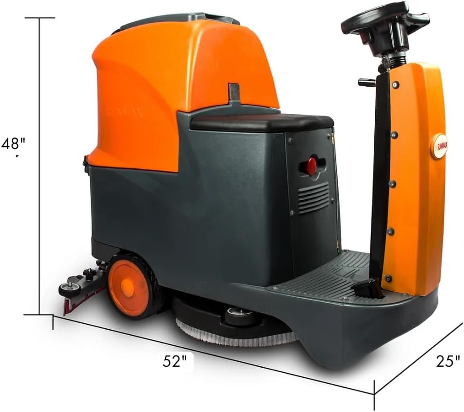 SUNMAX 22" Ride-On Floor Scrubber Machine, 18.5 Gal Tanks, 48,000 Sq.Ft/H Efficiency, 3.5H Fast-Charging Lithium Battery – Commercial & Industrial Floor Cleaning Machine