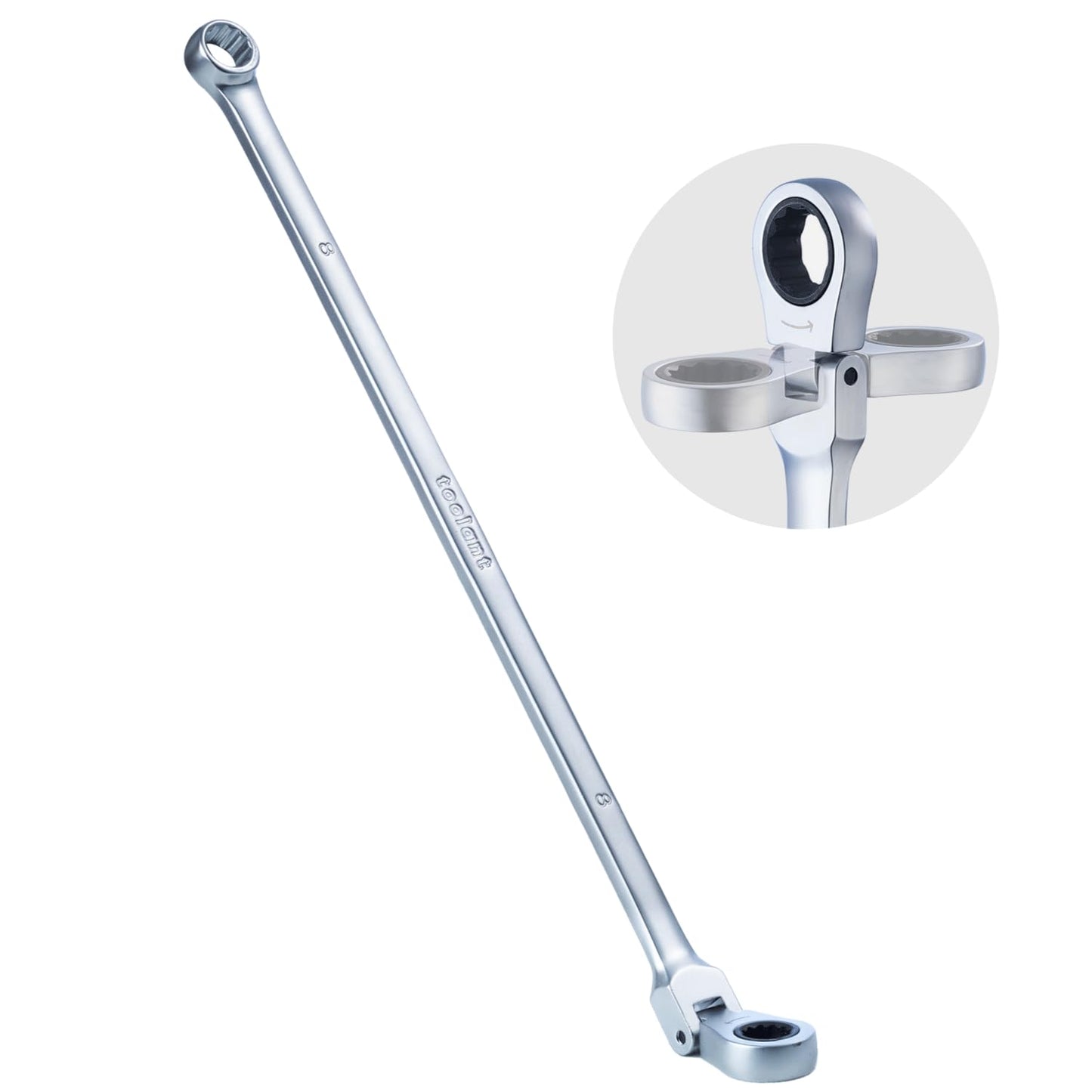 toolant 10mm Extra Long Ratcheting Wrench, Flex Head & Fixed Offset Head Double Box End Combination Wrench, CR-V Steel