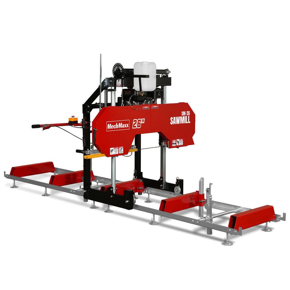 MechMaxx 32" Portable Sawmill, ZONSEN 459cc 15HP E-Start Gasoline Engine, 26.5" Board Width, 13' Track Length, Model SM-32