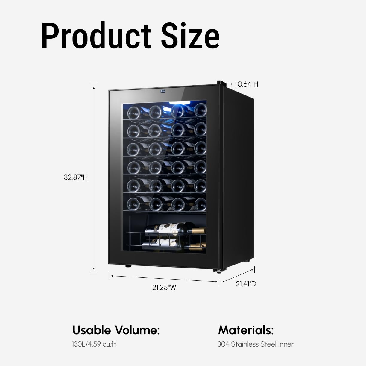 Yeego 34 Bottle Wine Fridge, Freestanding Compressor Wine Cooler Refrigerator, Wine Cellar with 38-65℉ Digital Temperature Control & Double-layer Glass Door for Red and White, Champagne, Black