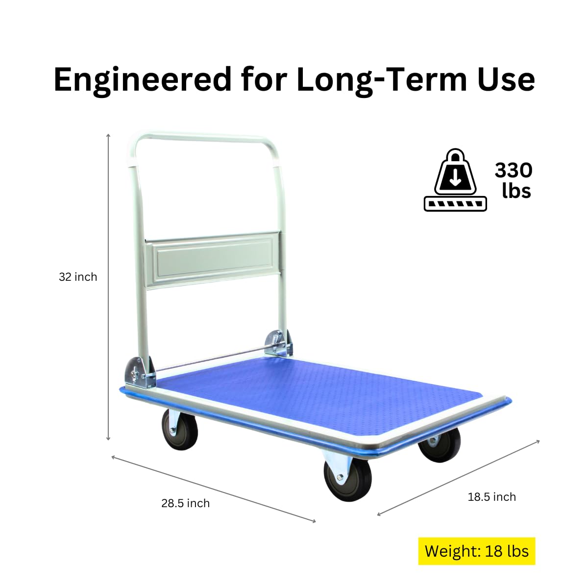 330 lbs Foldable Platform Truck Dolly with Swivel Wheels, Heavy Duty Moving Platform Hand Truck, 28 x 18 x 33.8 inches (PH150PVC)