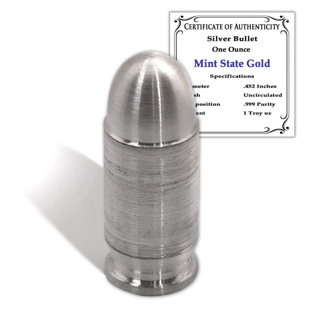 Silver Bullet - .45 Caliber (1 oz) - .999 Pure Silver by Mint State Gold
