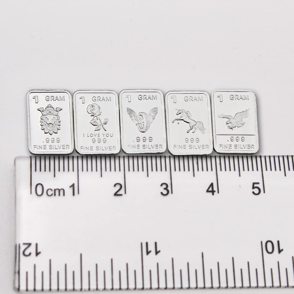 Ten (10) One Gram .999 Pure Silver Bars with Random Designs in a Jewelry Pouch by Mint State Gold