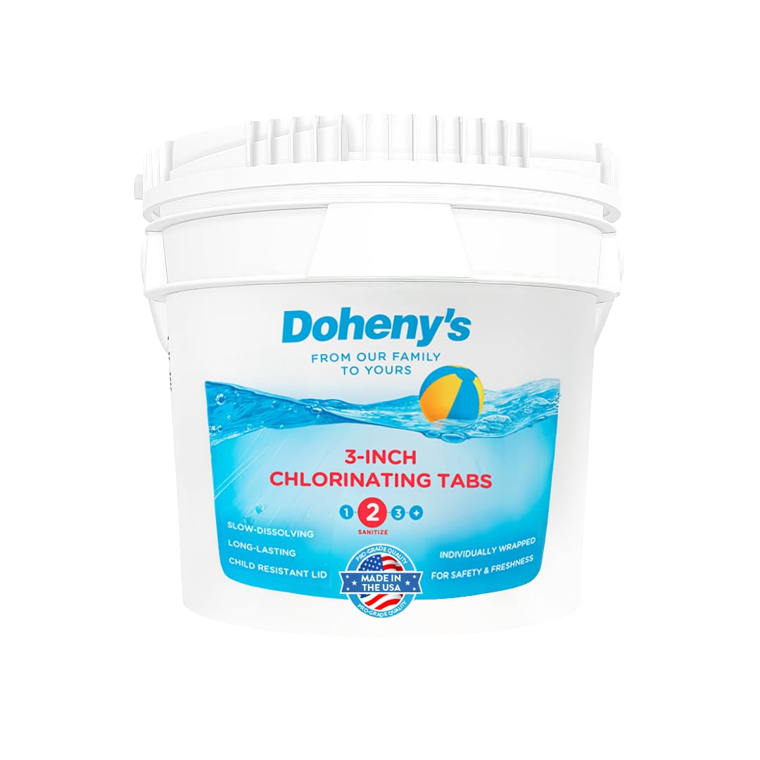 Doheny’s 3-Inch Stabilized Chlorine Tablets for Sanitizing Swimming Pools | 99% Pure Tri-Chlor, 90% Available Chlorine | Long-Lasting, UV-Protected, Slow-Dissolving | Individually Wrapped 50lb Bucket