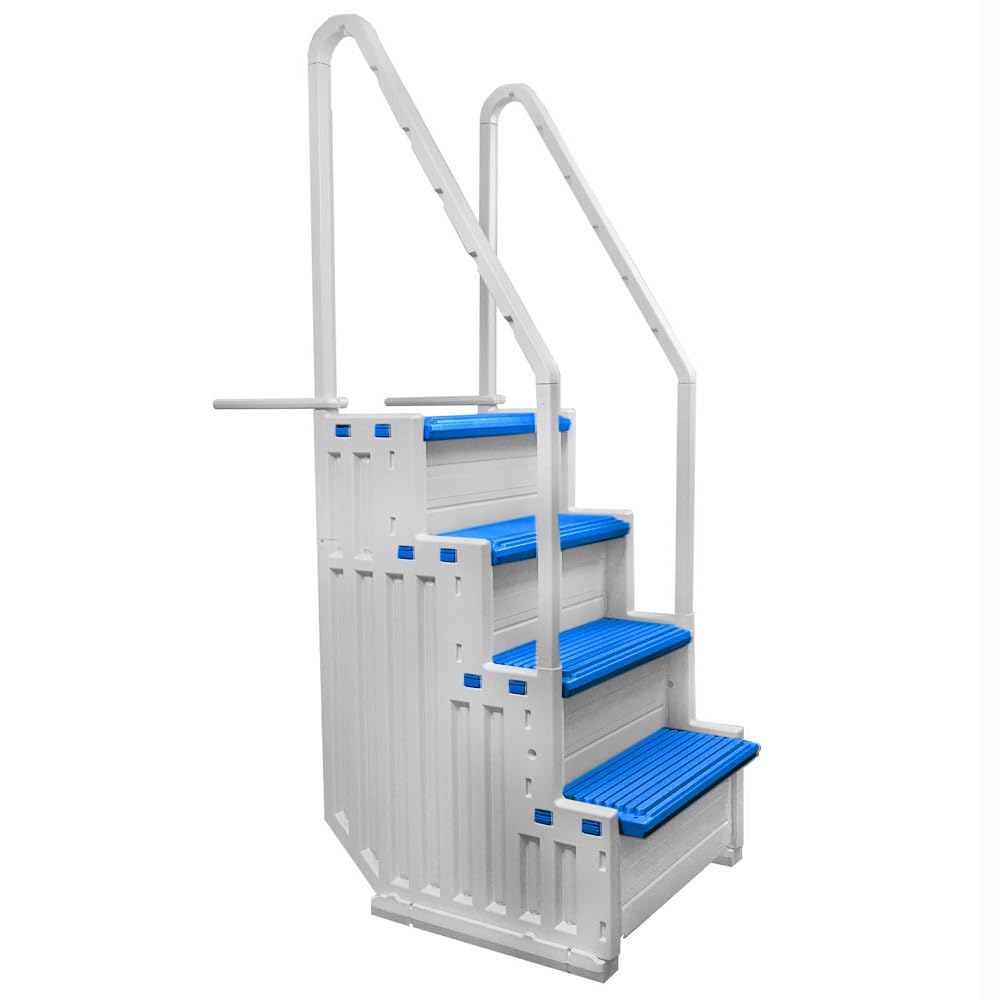 Confer Plastics Step-1X: Sturdy Above Ground Entry System with Dual Handrails and Slip-Resistant Steps, Easy Installation, Supports up to 400 lbs - Proudly Made in USA. Warm Grey with Grey Treads