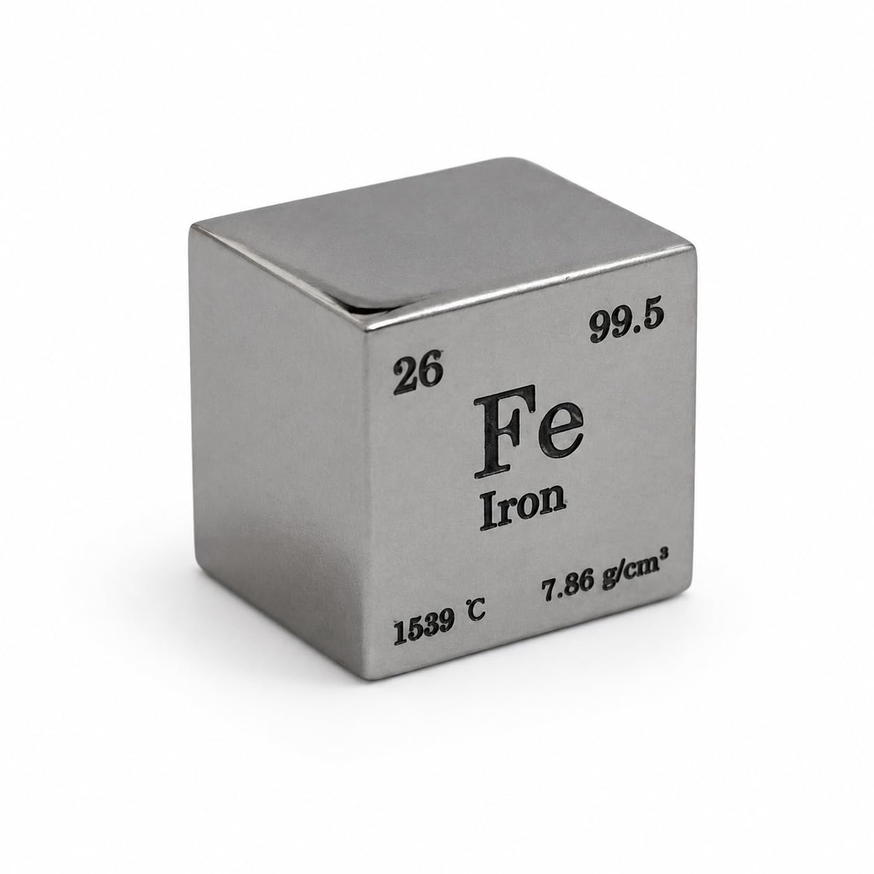 Iron Cube 12.7mm (0.5 Inch), 99.5% Pure Fe Metal Element Density Block with R0.5 Chamfered Edges & Mirror Polished Finish for STEM Education & Collectors