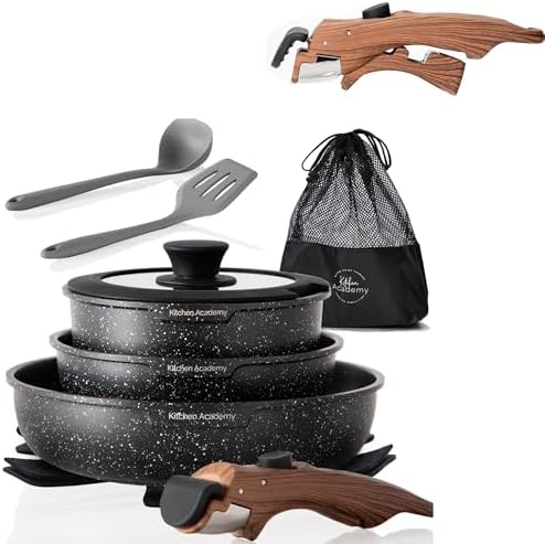Kitchen Academy Nonstick Cookware Sets with 2 Pcs Handle