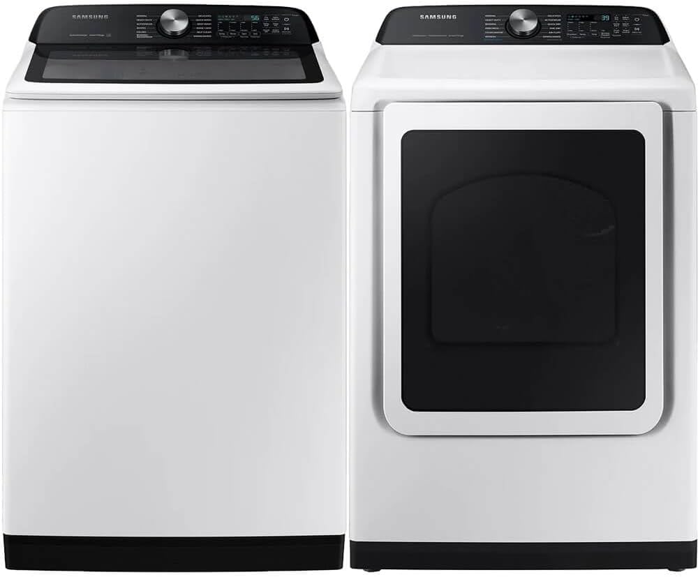 Samsung WA52DG5530K1 White Top Load High Efficiency Smart 5.2 Cu Ft Washer and 7.4 Cu Ft Electric Dryer Laundry Pair w