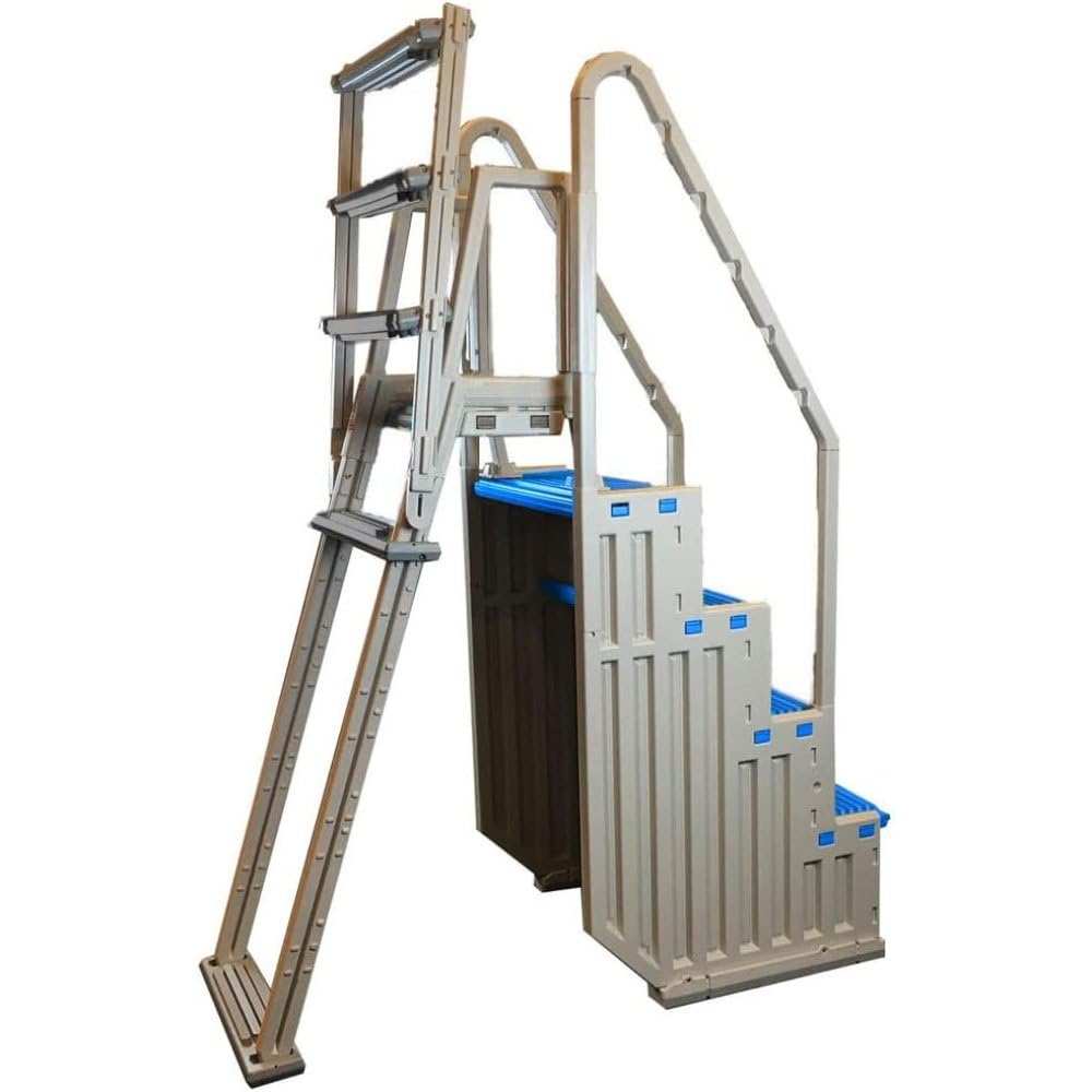 Confer Plastics Step-1X: Sturdy Above Ground Entry System with Dual Handrails and Slip-Resistant Steps, Easy Installation, Supports up to 400 lbs - Proudly Made in USA. Warm Grey with Grey Treads