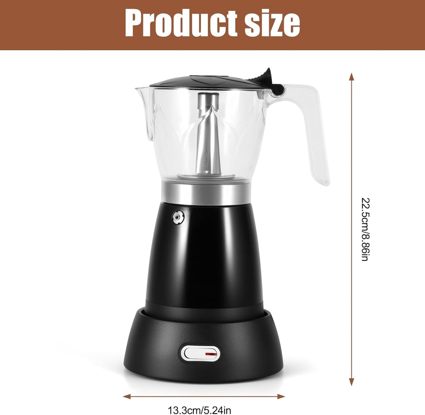 Electric Moka Pot Coffee Maker, 300ml Stainless Steel Espresso Machine with Auto Shut-Off, Black