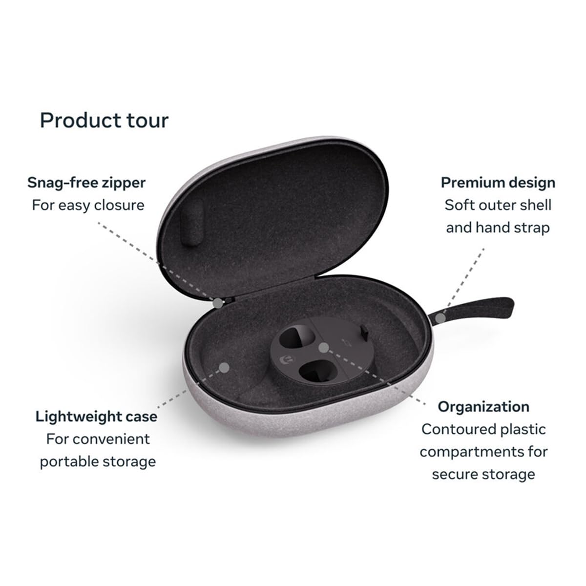 Meta Quest Carrying Case — Works with Meta Quest 3/3S — Premium Style and Protection — Fits Quest 3/3S, Touch Plus Controller, Headstrap, Active Straps, Charging Cable and Adapter | Felt shell with snag-free zipper and plastic compartments for Quest 3, To