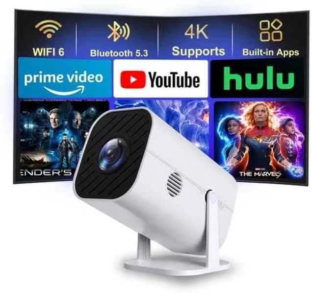 【Built-in APPS & Electric Focusing & 210° Rotation】Mini Projector With Wifi And Bluetooth, Smart Video Projector, Movie Projector for Bedroom, Supports Smartphones/TV Stick/PS5/iPad/Laptop/HDMI/USB
