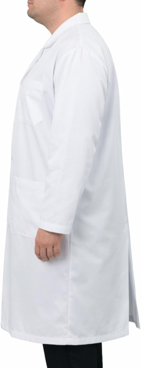 EISCO Adult XL Professional Grade 100% Cotton Lab Coat – Snap Front Laboratory Coat, 3 Pockets, Machine Washable, White