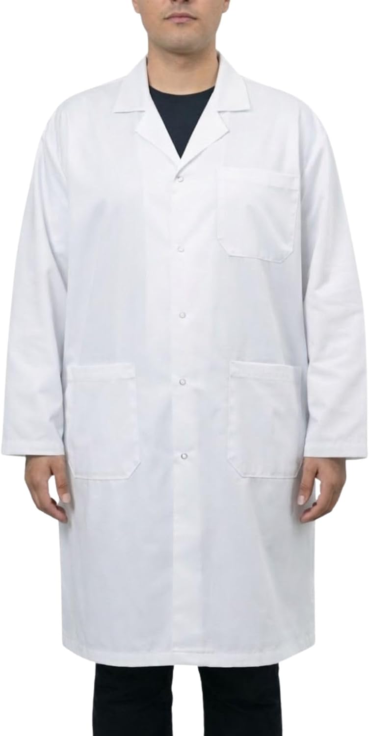 EISCO Adult XL Professional Grade 100% Cotton Lab Coat – Snap Front Laboratory Coat, 3 Pockets, Machine Washable, White