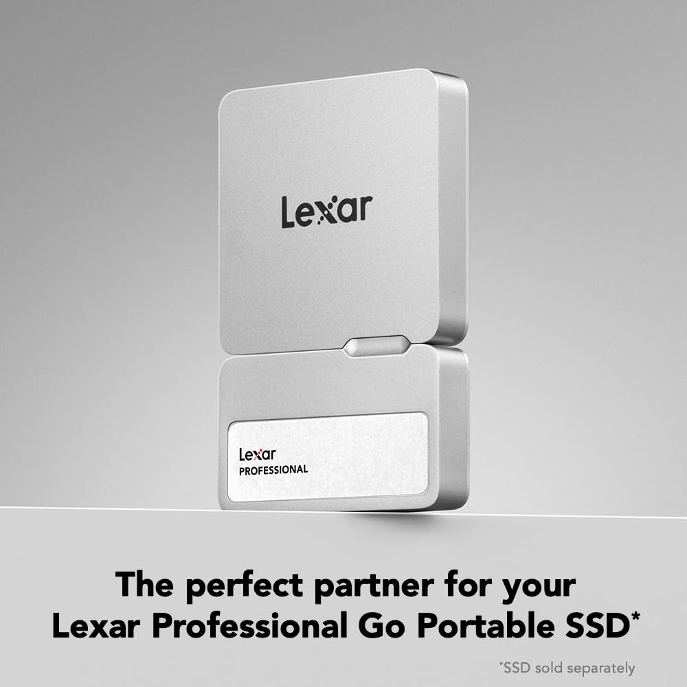 Lexar 1TB Professional Go Portable SSD w/Hub, Supports Apple 4K 60fps ProRes, Up to 1050MB/s, USB 3.2, Rugged, IP65, Ultracompact, Compatible w/iPhone 15/16 (Not 17), External SSD (LSL400S001T-RNSNU)