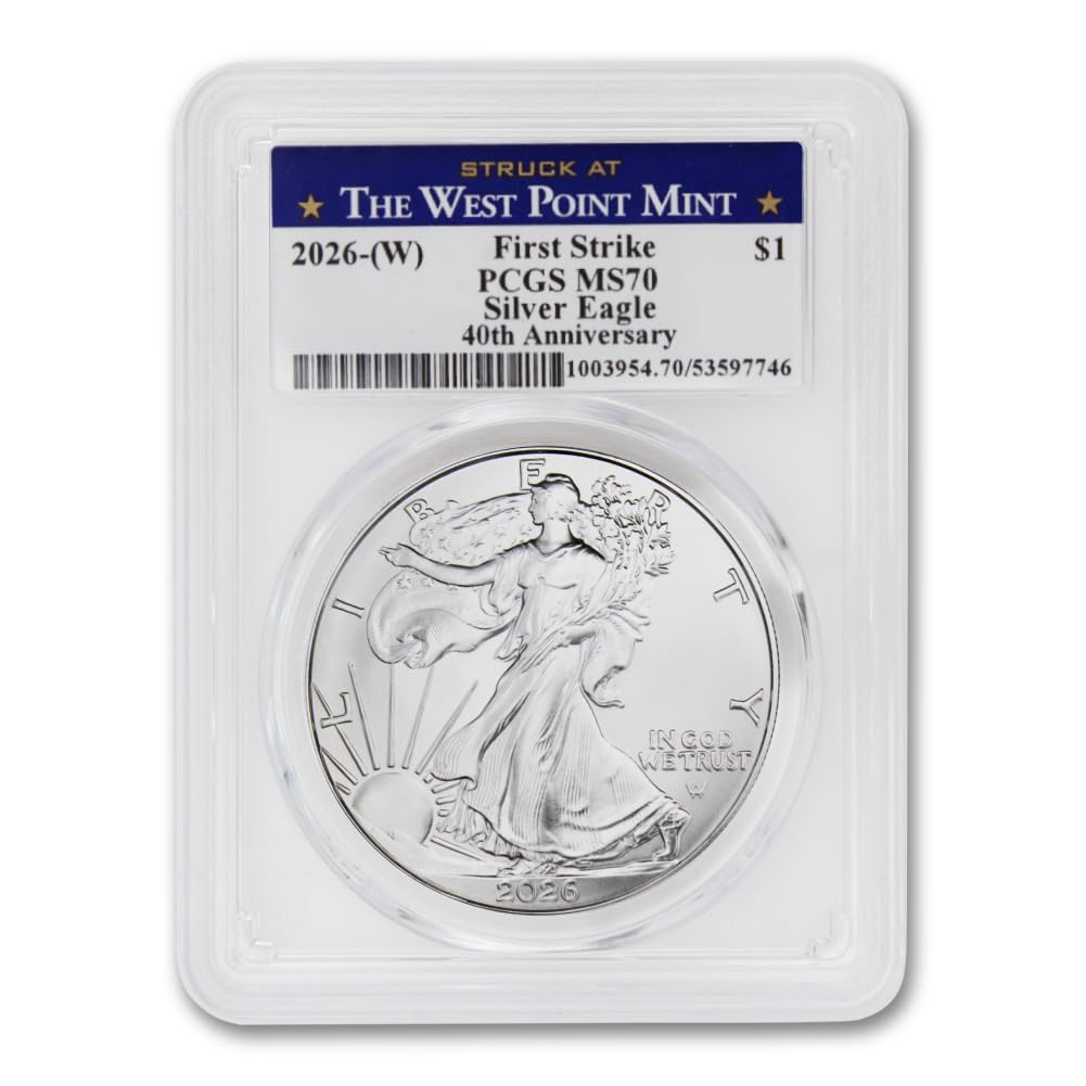 2026 (W) 1 oz American Silver Eagle Coin MS-70 (First Strike - 40th Anniversary - Struck at the West Point Mint) $1 PCGS MS70