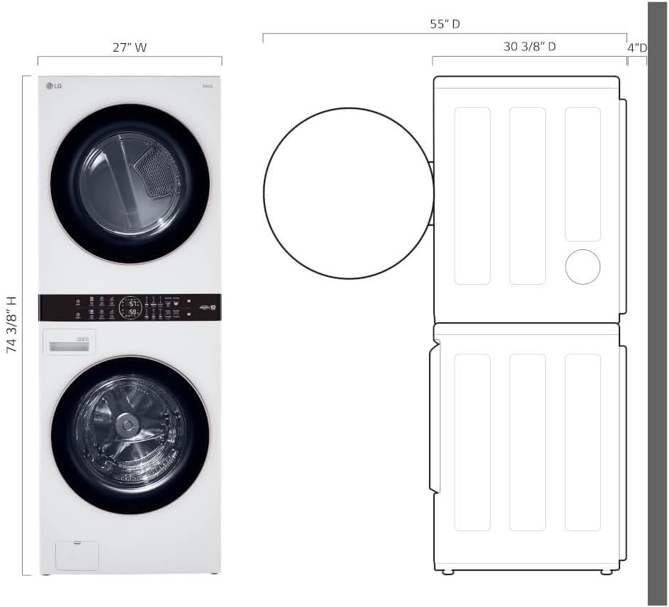 LG WKE100HWA WashTower Stacked Smart Laundry Center 4.5 Cu.Ft. Front Load Washer & 7.4 Cu.Ft. Electric Dryer in White