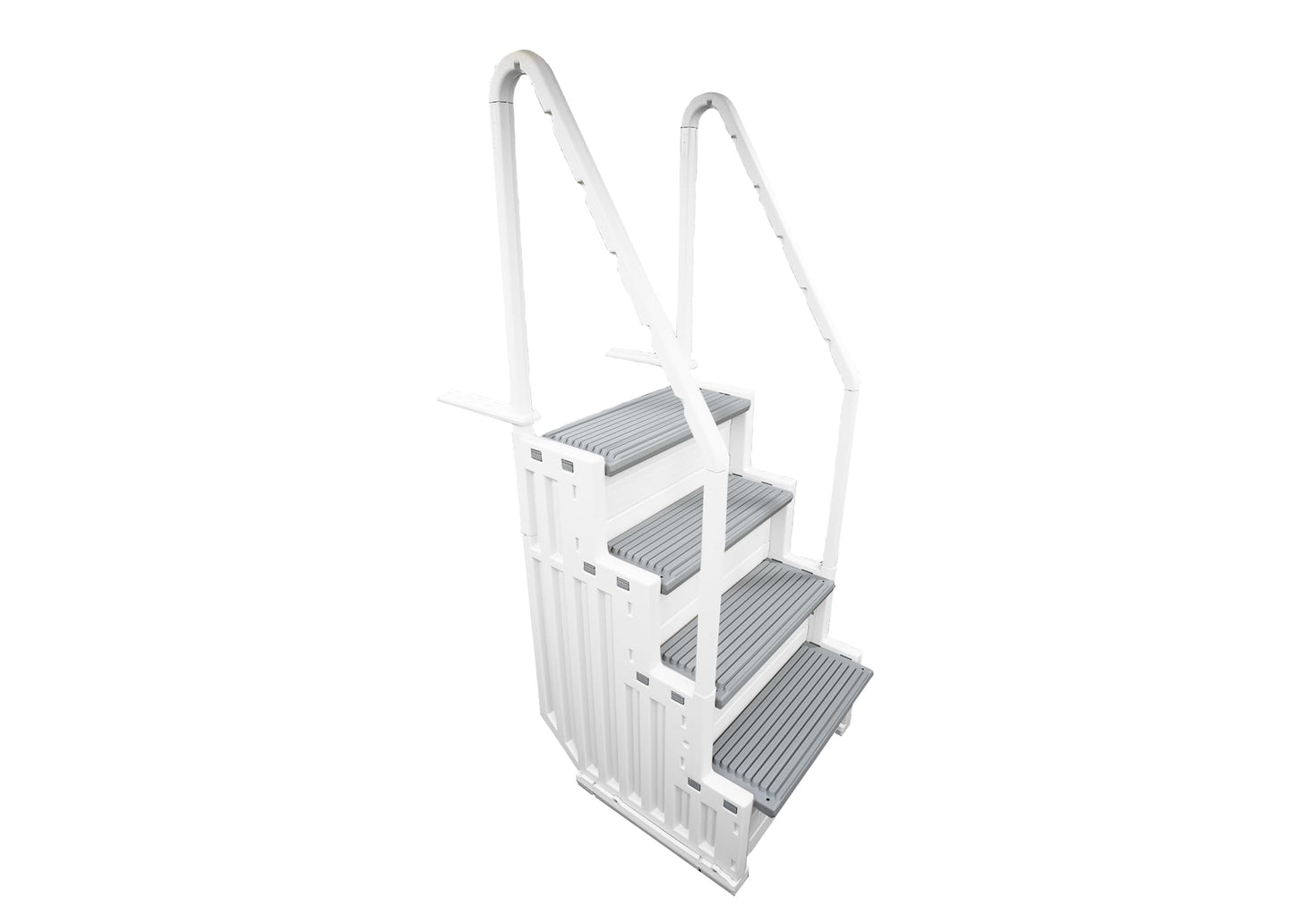 Confer Plastics Step-1X: Sturdy Above Ground Entry System with Dual Handrails and Slip-Resistant Steps, Easy Installation, Supports up to 400 lbs - Proudly Made in USA. Warm Grey with Grey Treads