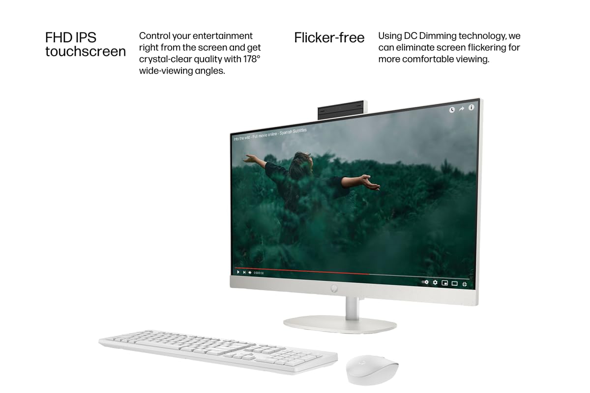 HP 27 inch All-in-One Desktop PC, FHD Touchscreen, AMD Ryzen 5 7520U, 16 GB RAM, 1 TB SSD, AMD Radeon Graphics, Built-in-Speaker, Windows 11 Pro