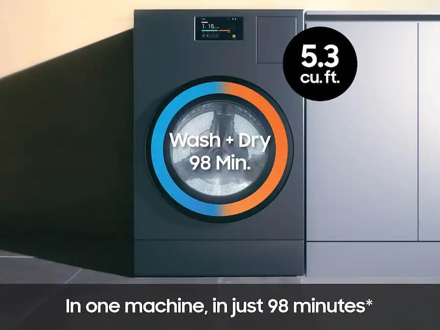 Samsung 5.3 cu. ft. Bespoke AI Laundry Ventless Heat Pump Dryer Combo All-in-One Ultra Capacity Washer with AI Home, Dark Steel, WD53DBA900HZA1