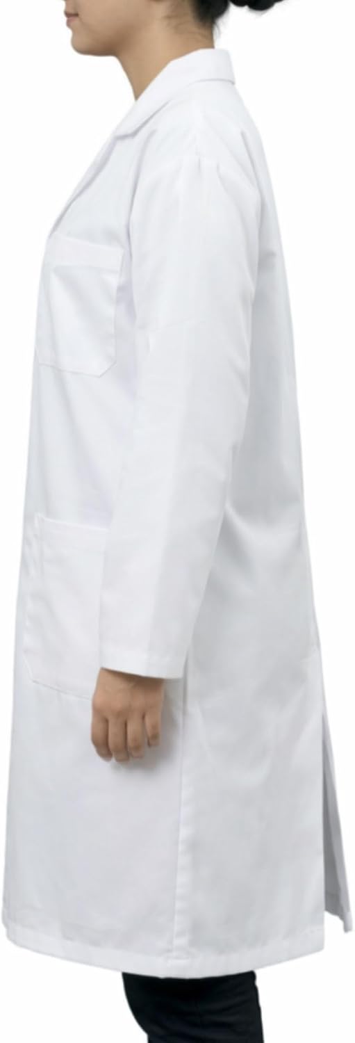 EISCO Adult Medium Professional Grade 100% Cotton Lab Coat – Snap Front Laboratory Coat, 3 Pockets, Machine Washable, White