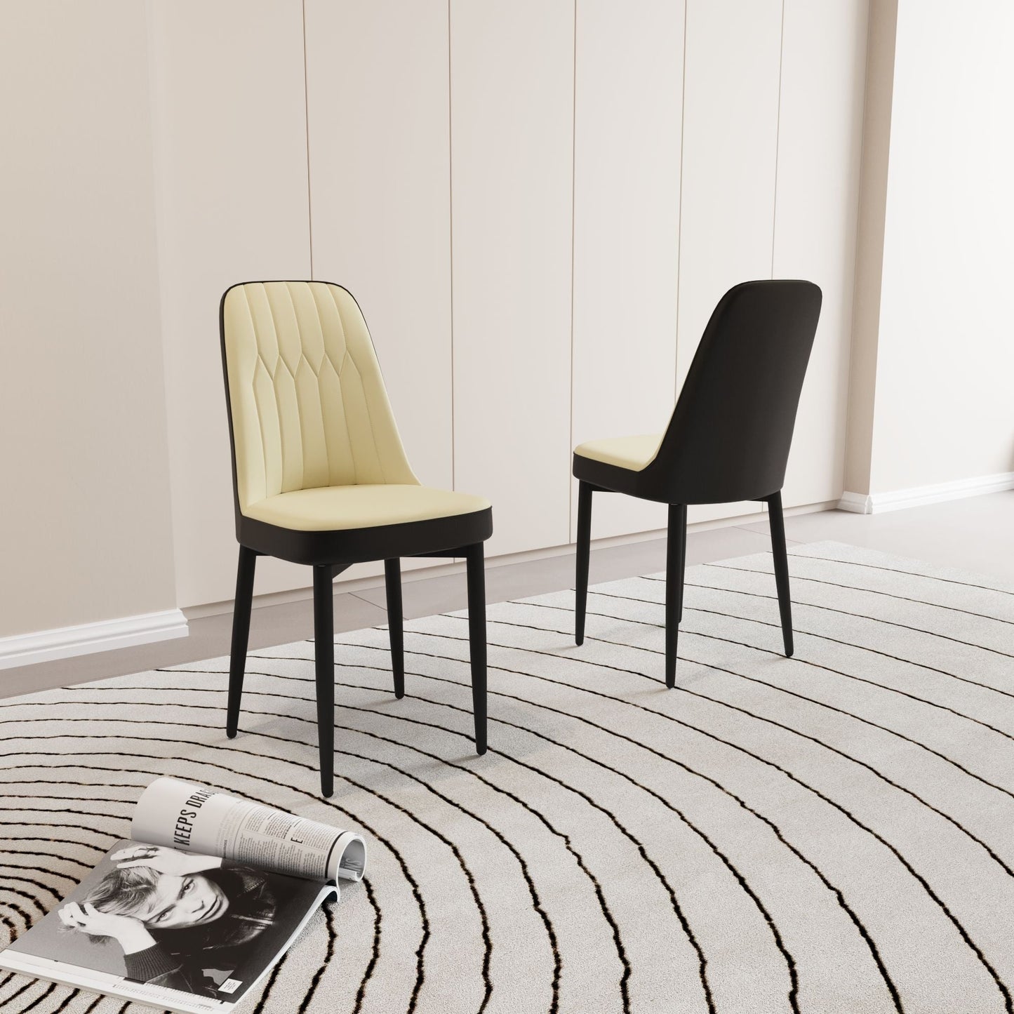 Modern Dining Chair With Cushions And Metal Legs