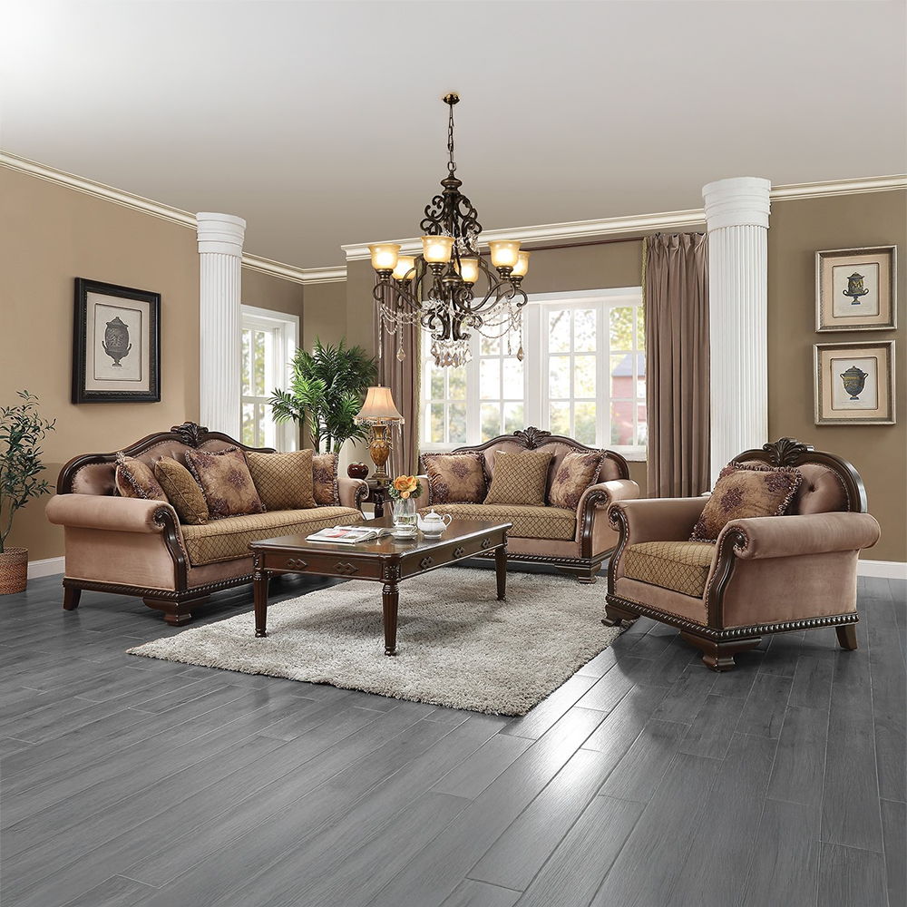 Chateau De Ville - Loveseat With 3 Pillows (Same Lv01589) - Fabric & Espresso