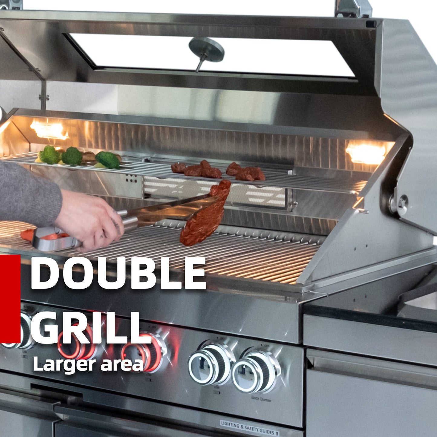 82" 6-Burner 85000 BTU Silver Outdoor Kitchen Island Grill + Storage Cabinets & Drawers & Sink/Faucet