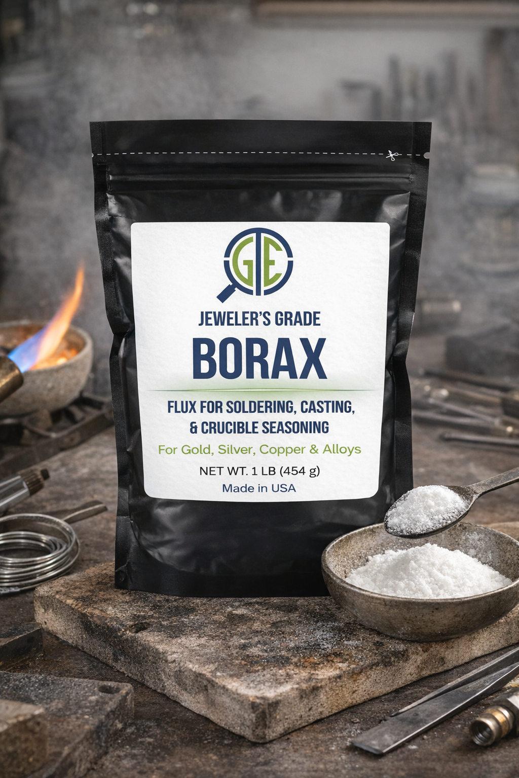 Gold Melting Kit Borax Flux + Small Ceramic Crucible + 1/2" Graphite Rod Tool