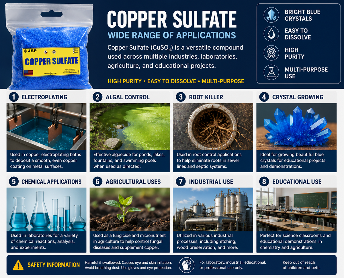 JSP Copper Sulfate Crystals – 2 oz for Electroplating & Metal Etching