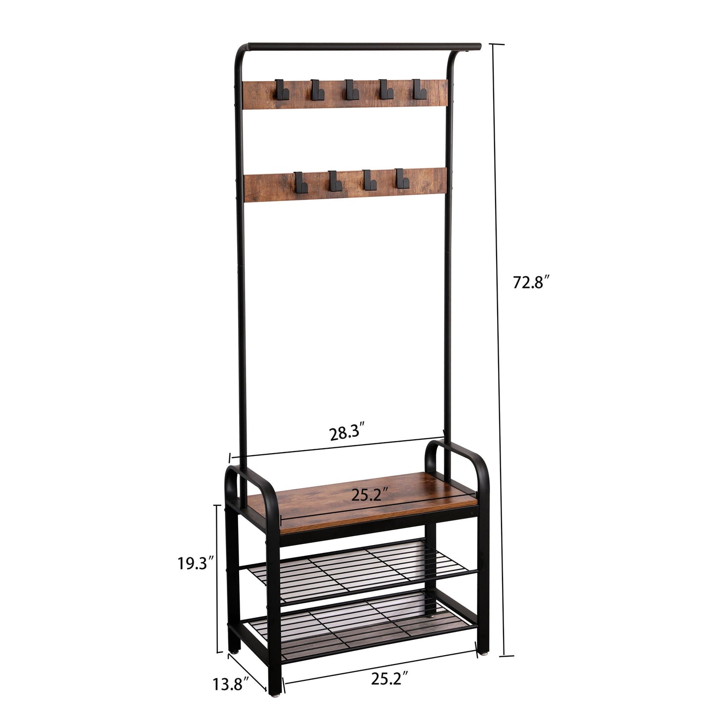 Hall Tree With Shoe Bench For Entryway With 9 Removable Hooks