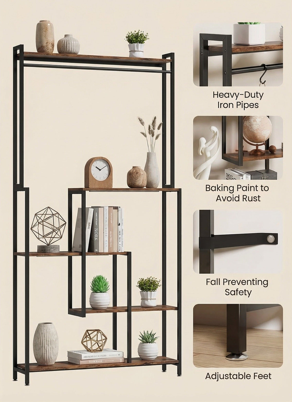 5-Tier Metal Display Shelf with LED Lights