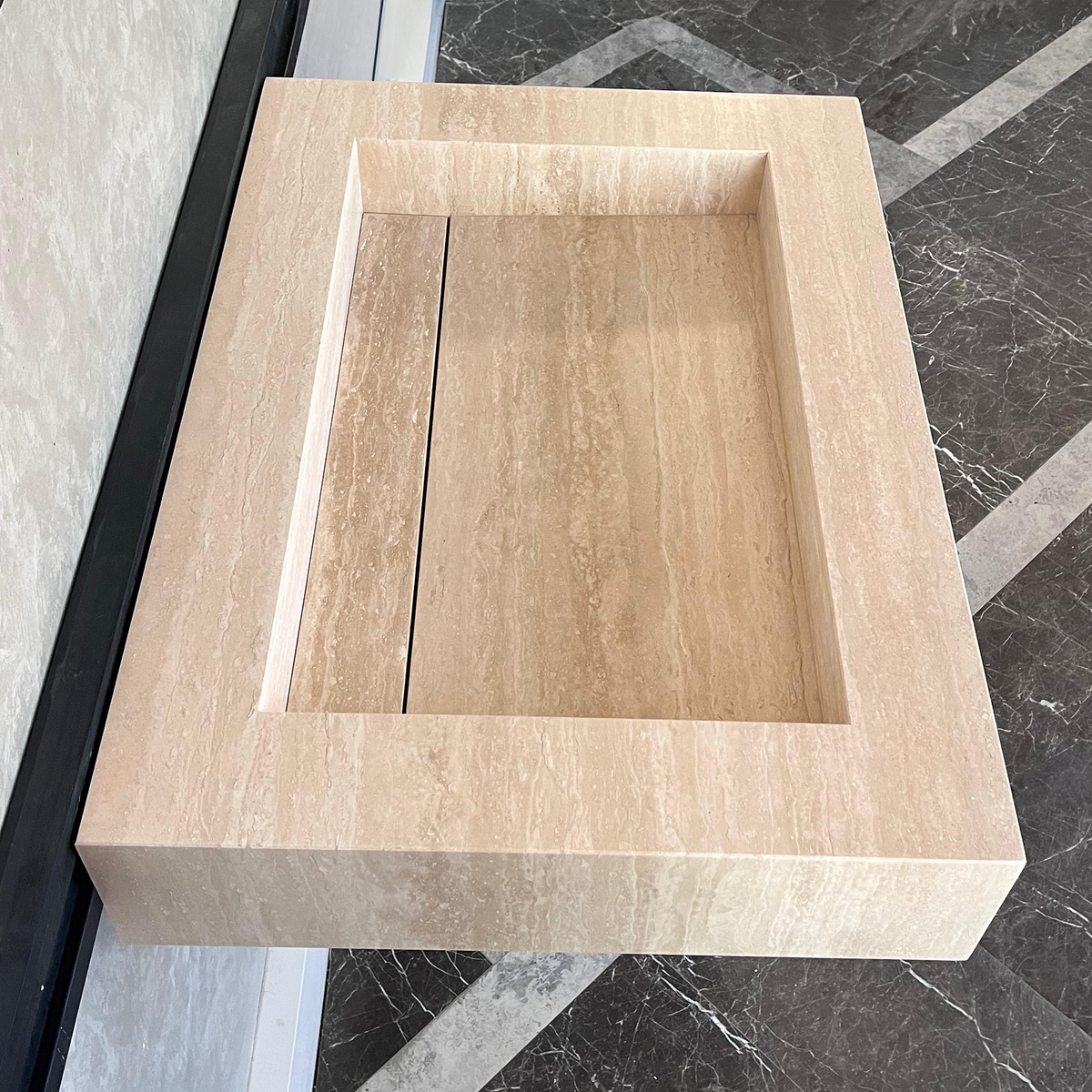 Beige Travertine Vein Cut Natural Stone Bathroom Vanity Sink