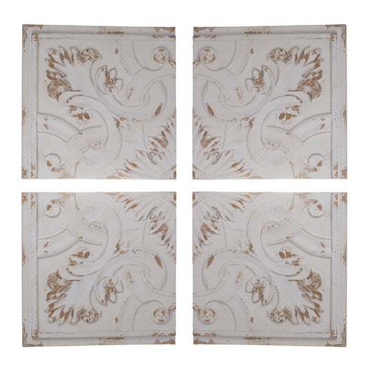 Distressed Wooden Square Wall Panels (Set of 4) - White