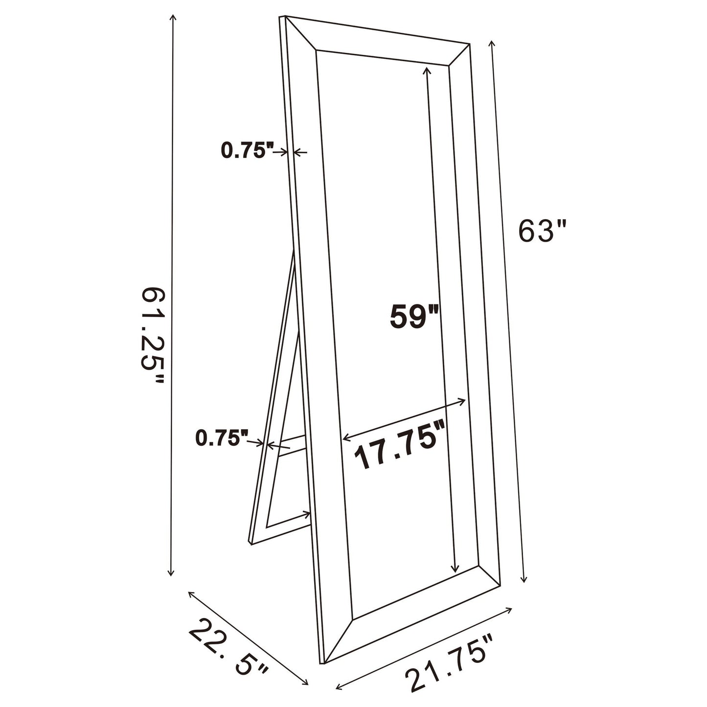 Soline 22 x 61 Inch Framed Standing Floor Mirror Silver