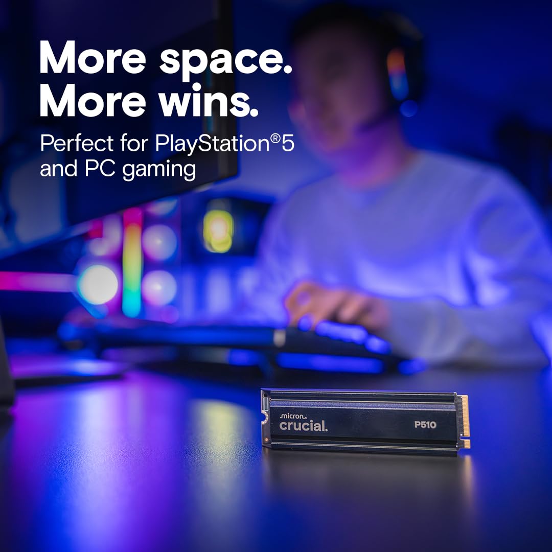 Crucial P510 PCIe Gen5 NVMe 2TB SSD with Heatsink, Up to 10,000MB/s, TLC NAND, Laptop & Desktop (PC) Compatible, for Gamers & Creatives, Solid State Drive – CT2000P510SSD5-01