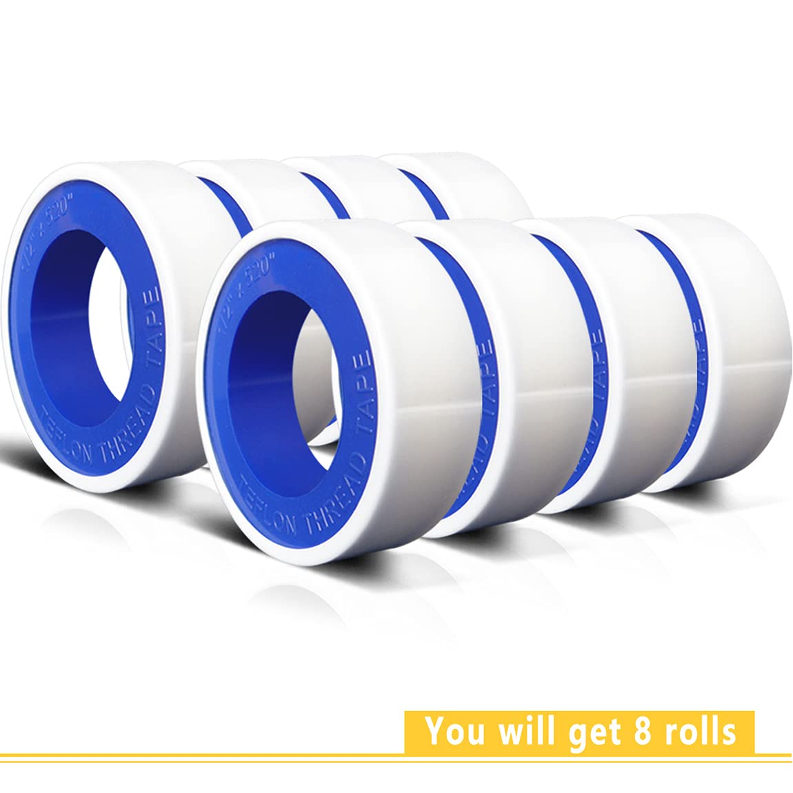 VOTMELL 4 Rolls 1/2 Inch(W) X 520 Inches(L) Teflon Plumbers Tape,Pipe Sealing & Plumbing Thread Tape,PTFE Water Sealant Seal for Shower Head,White