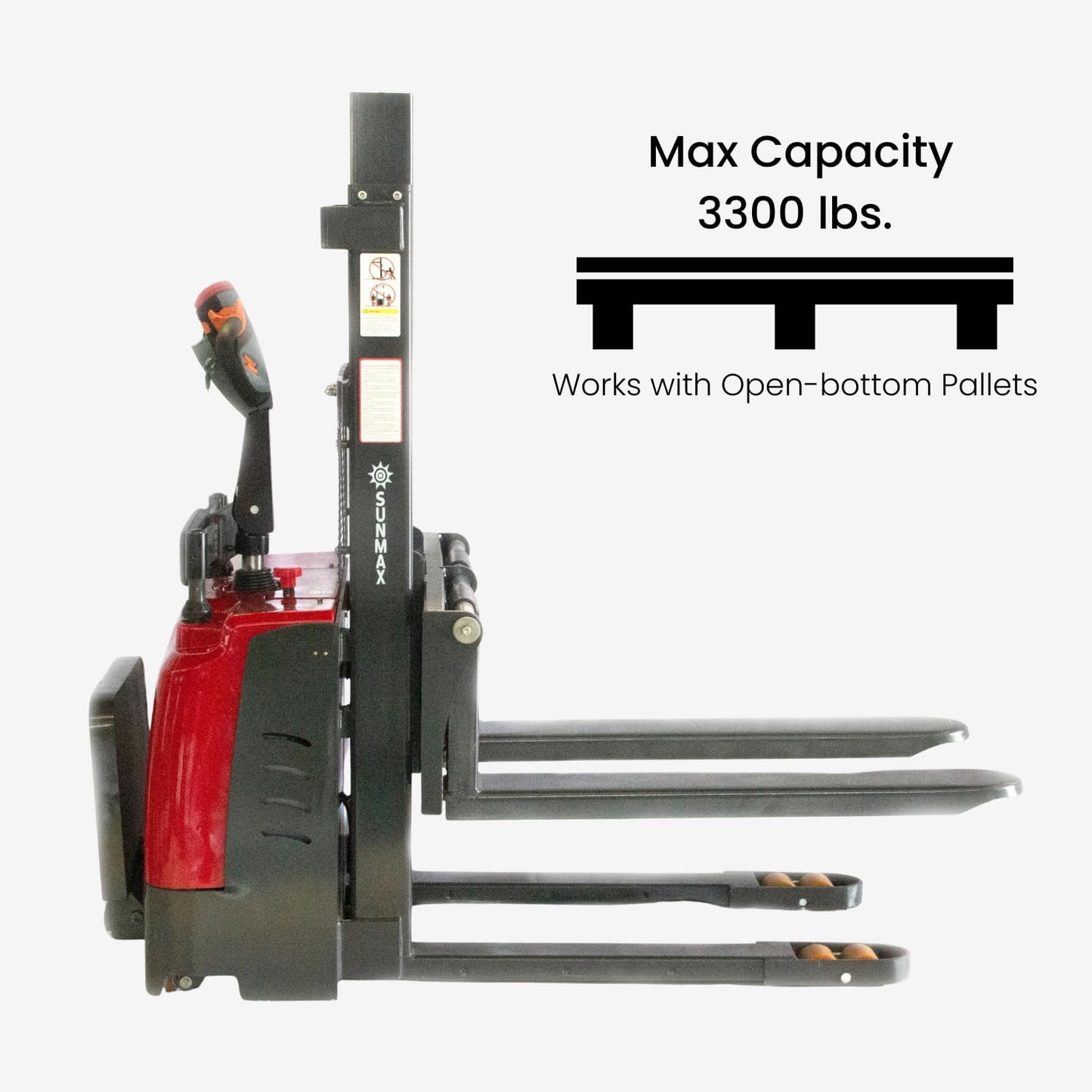 Full Electric Pallet Stacker, 3300 lb Capacity, 78" Lift Height, Walk-Behind Material Lift for Open-Bottom Pallets, Warehouse Stacker