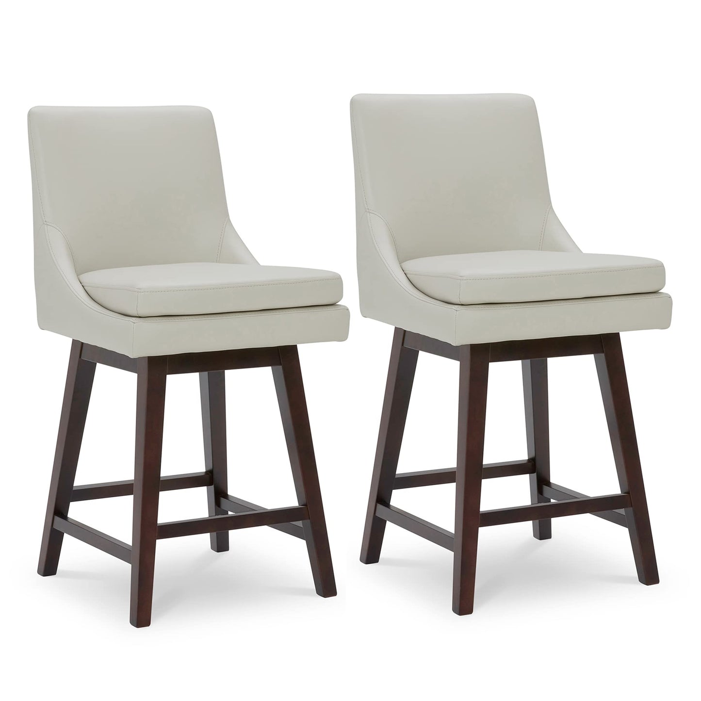 CHITA Bar Height Swivel Barstool with Back Set of 2, FSC Certified Upholstered Bar Stool, 30.7" H Seat Height, Fabric in Ivory