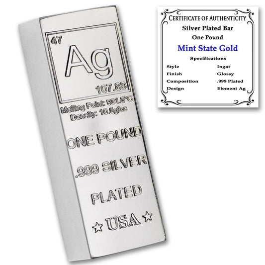 1 Pound Copper Bar Ingot Paperweight - 999 Pure Chemistry Element Design with Certificate of Authenticity by Mint State Gold
